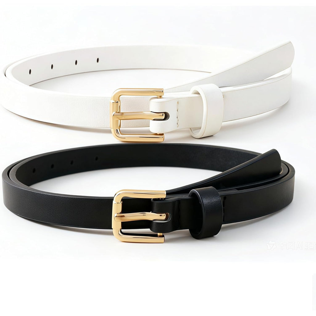 HOTWILL 4 Pack Women Skinny Belts for Jeans Dress Thin Waist Belt for Ladies with Gold Buckle 0.55" Width