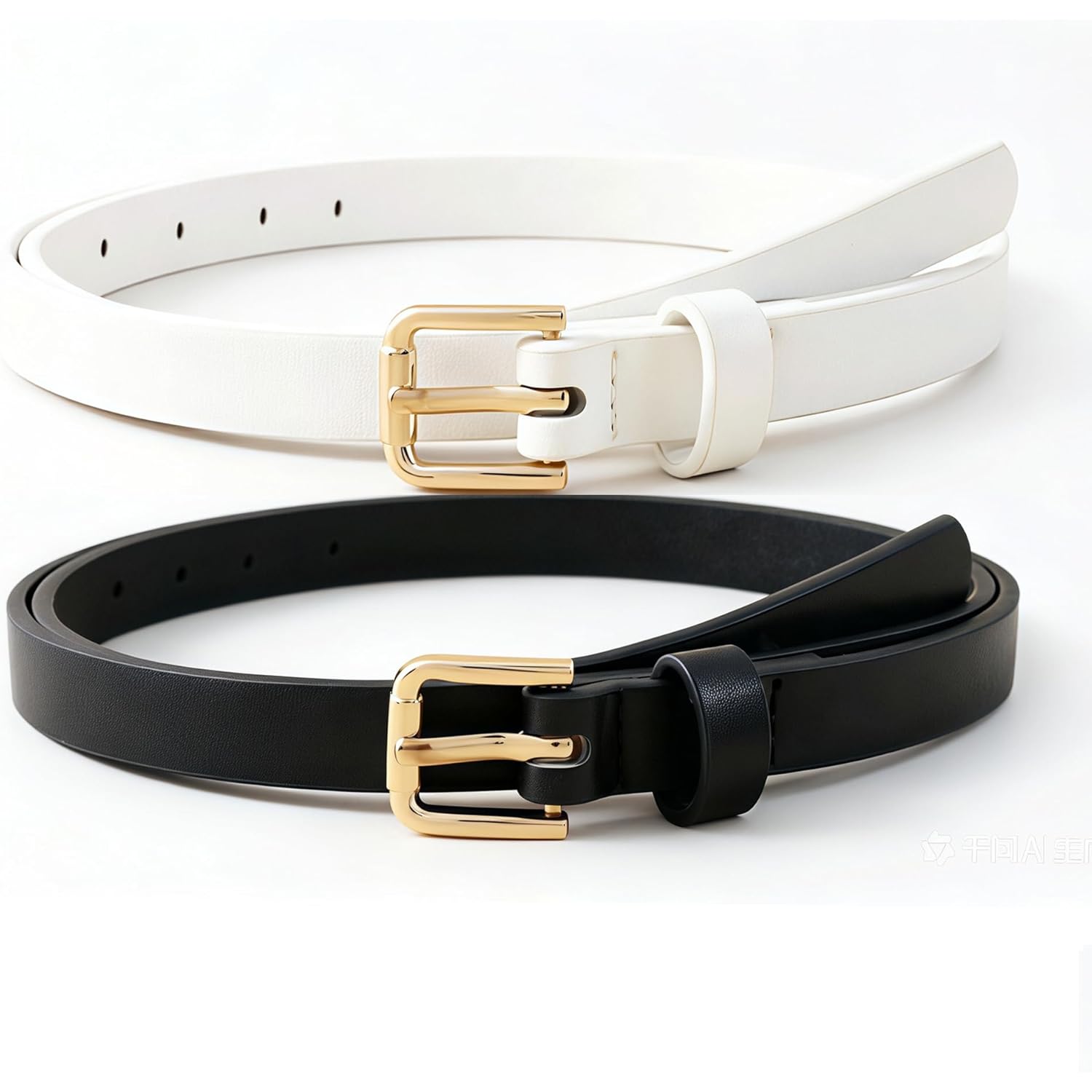 HOTWILL 4 Pack Women Skinny Belts for Jeans Dress Thin Waist Belt for Ladies with Gold Buckle 0.55" Width