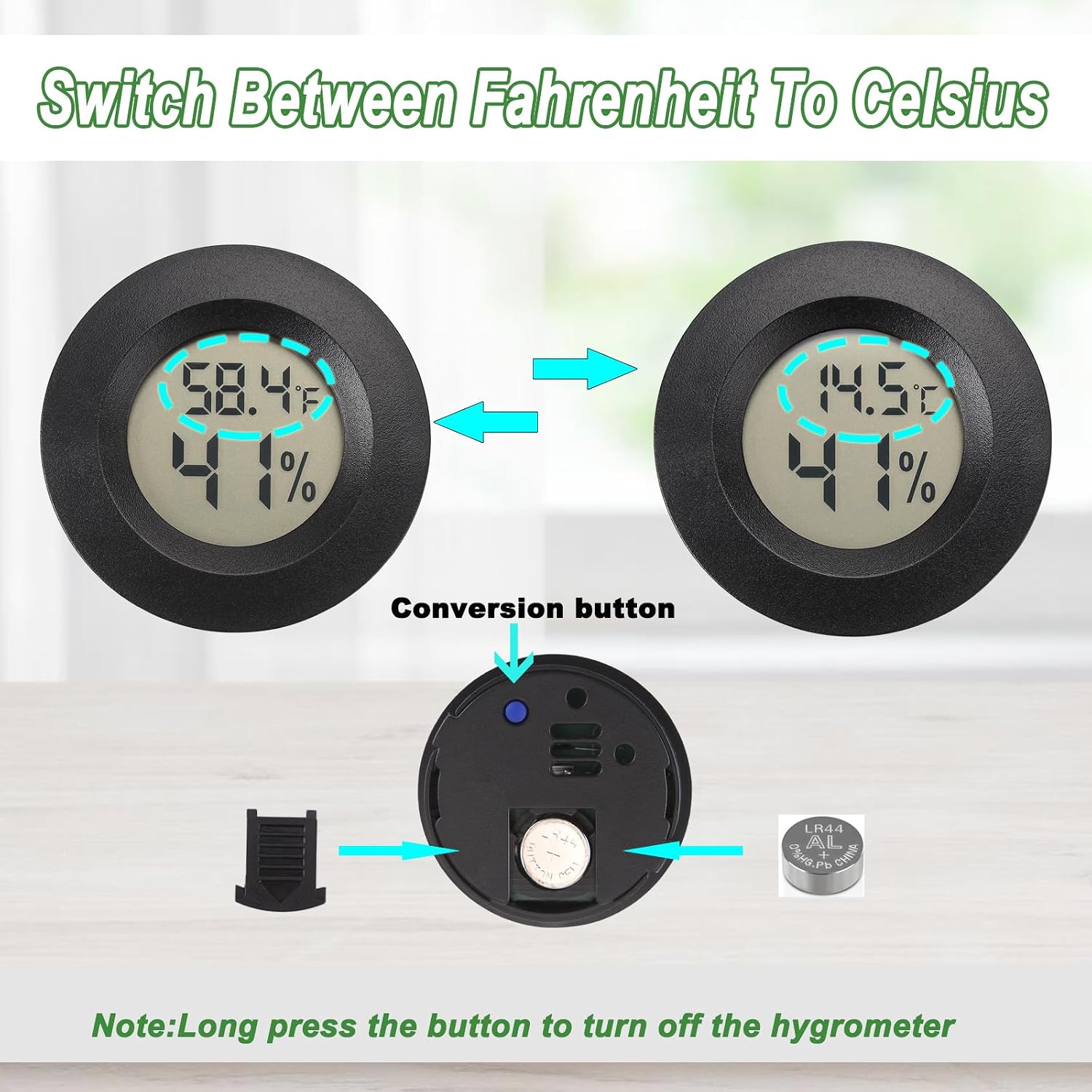 Mini Hygrometer Thermometer Digital Humidity Meter Indoor/Outdoor Humidity Monitor Reptile Thermometer For Greenhouse Garden Cellar Fahrenheit(℉)/ Celsius(℃) 2 Pack
