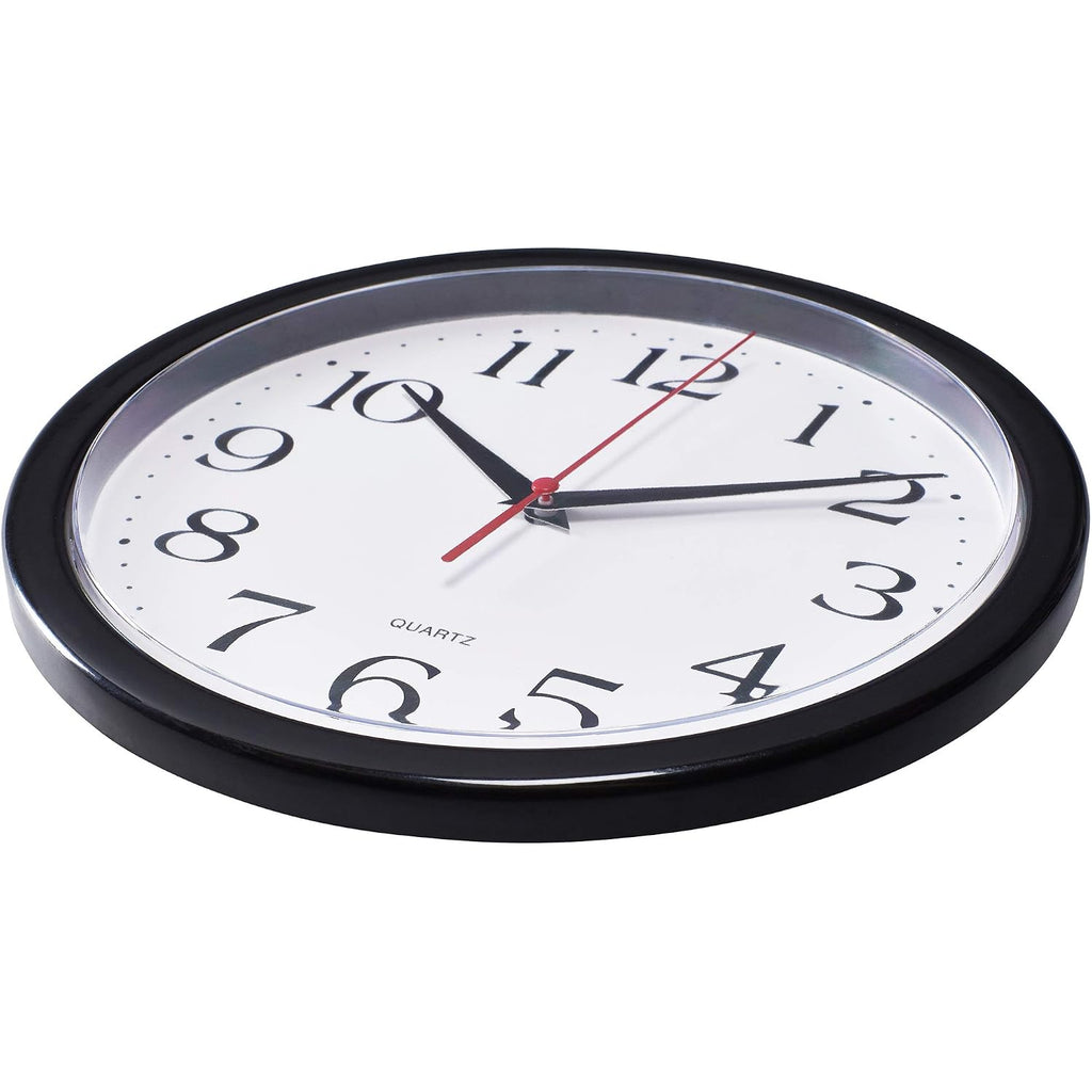 Bernhard Products Black Wall Clock Silent Non Ticking 10 Inch Quality Quartz Battery Operated Round Easy To Read Home/Office/Kitchen/Classroom/School Clock Sweep Movement
