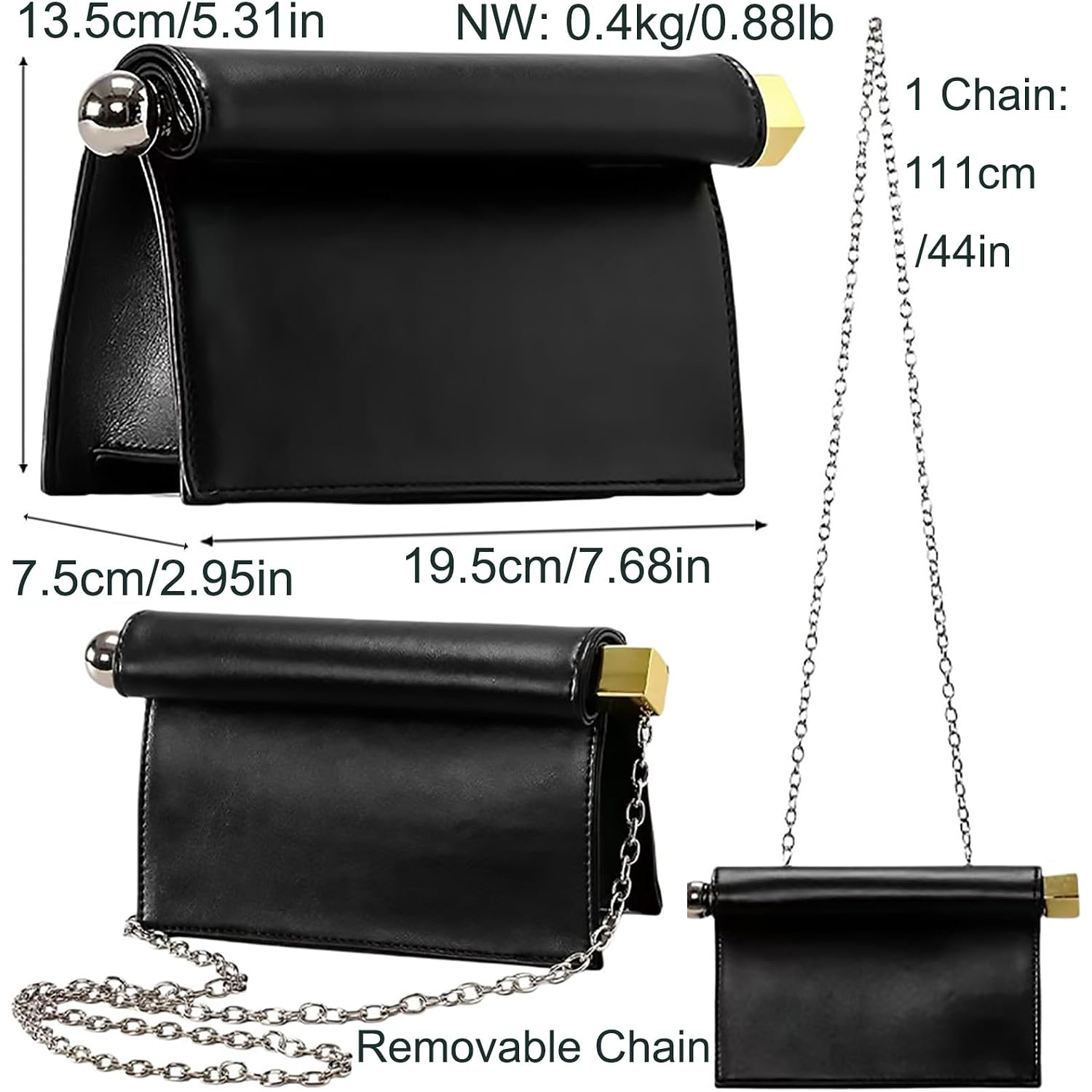 Pu Leather Handbag Detachable Chain Crossbody Shoulder Evening Bag Clutch Purse For Women Formal Wedding Party Prom