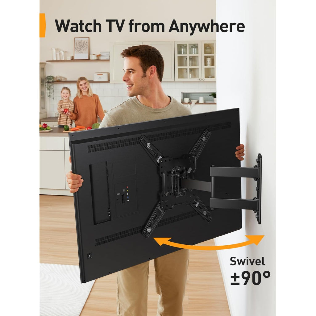 Perlegear Full Motion TV Mount for Most 26–65 inch Flat or Curved TVs up to 82 lbs, Wall Mount TV Bracket with Articulating Arms, Tool-Free Tilt, Swivel, Extension, Max VESA 400x400mm, PGMF3
