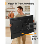 Perlegear Full Motion TV Mount for Most 26–65 inch Flat or Curved TVs up to 82 lbs, Wall Mount TV Bracket with Articulating Arms, Tool-Free Tilt, Swivel, Extension, Max VESA 400x400mm, PGMF3