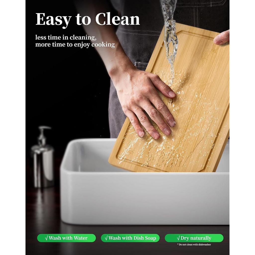 Kitsure Bamboo Cutting Board For Chopping & Serving, Large, Natural | Multi-Sizes Wooden Cutting Boards For Kitchen, Convenient Kitchen Essentials With Deep Juice Grooves