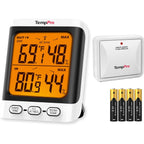 Temppro Tempair 500 Ft Indoor Outdoor Thermometer Wireless With Sensor | 3.3" Lcd Backlit Display, Front Button, Outside Thermometer With Cold-Resistant Sensor For Patio Garage, Batteries Included