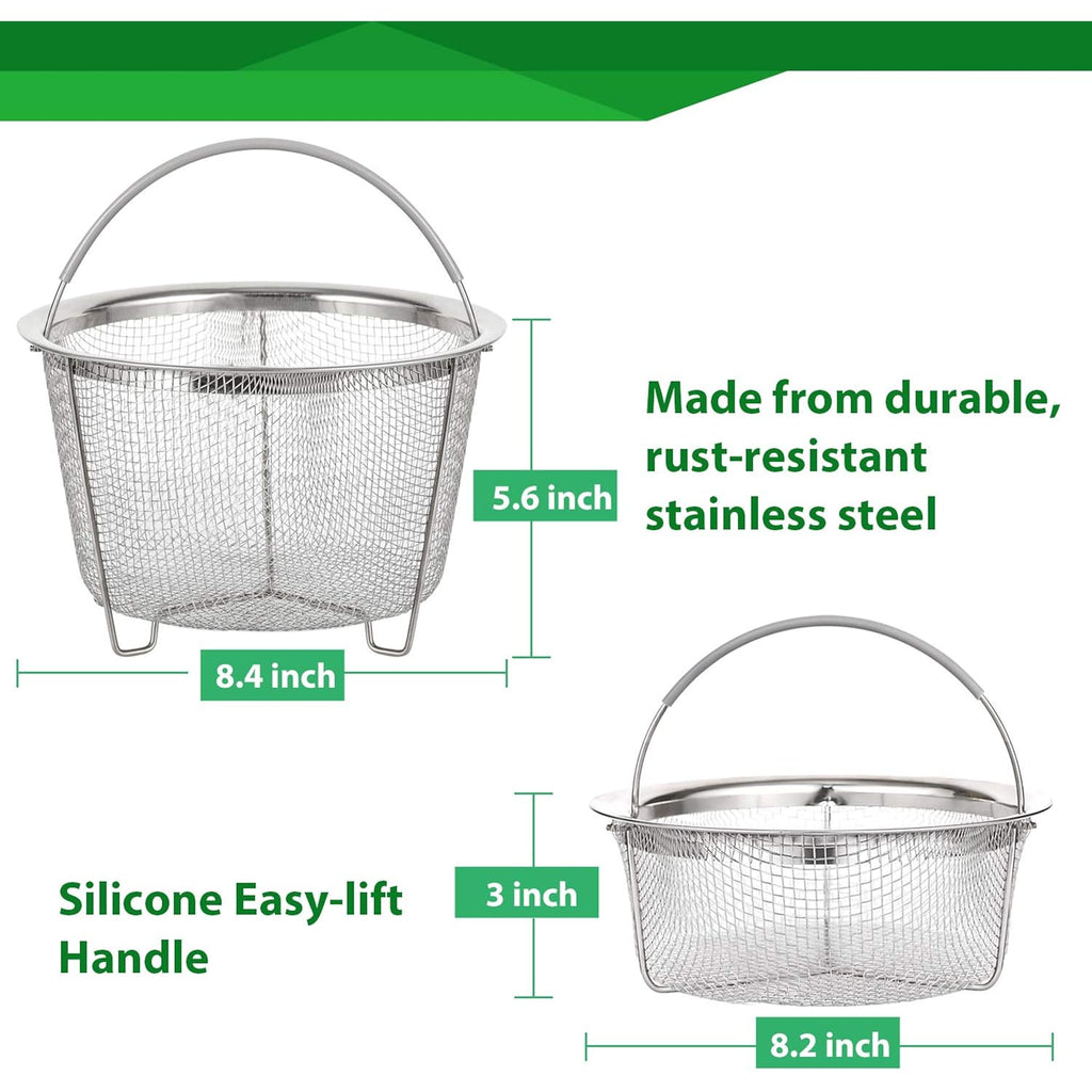 AOZITA Steamer Basket for Instant Pot Accessories 6 qt or 8 quart - 2 Tier Stackable 18/8 Stainless Steel Mesh - Silicone Handle - Vegetable Steamer Insert, Egg Basket, Pasta Strainer,Silver