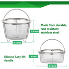AOZITA Steamer Basket for Instant Pot Accessories 6 qt or 8 quart - 2 Tier Stackable 18/8 Stainless Steel Mesh - Silicone Handle - Vegetable Steamer Insert, Egg Basket, Pasta Strainer,Silver