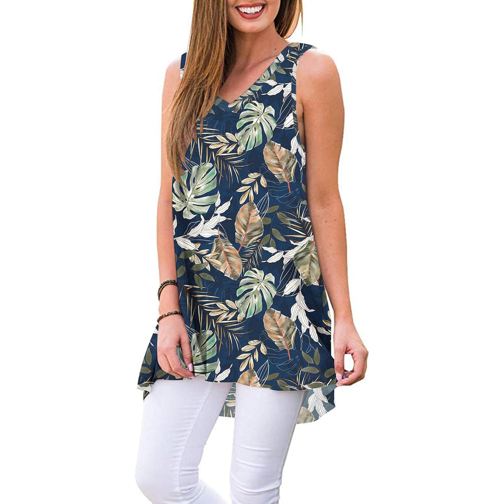 Wneedu Women'S Summer Sleeveless V Neck Tunic Casual T-Shirt Tank Tops Blouse