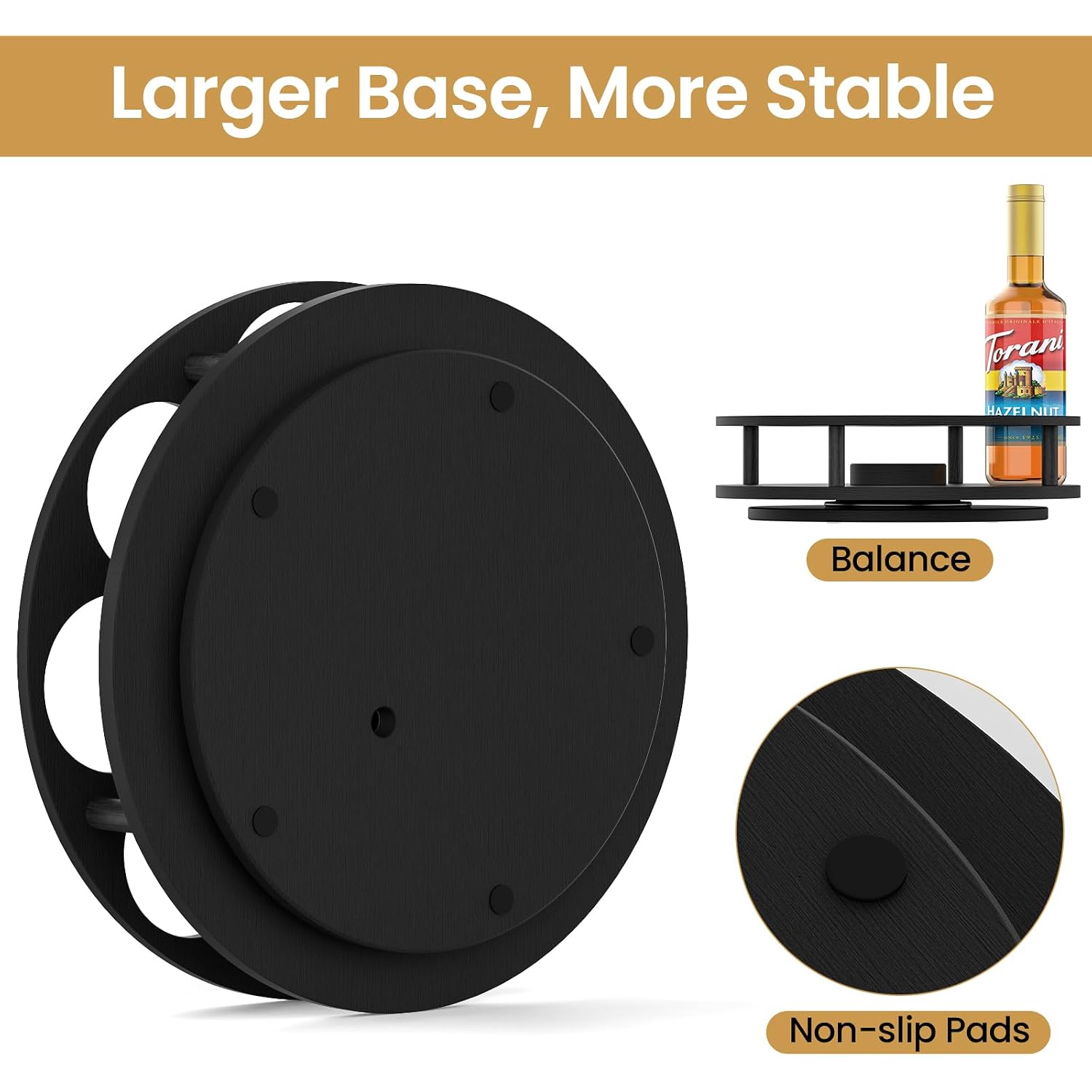 Thygiftree Rotating Coffee Syrup Organizer For Countertop, 9-Bottle Wooden Syrup Rack & Bottle Holder For Coffee Bar Station, Turntable Display Stand, Black