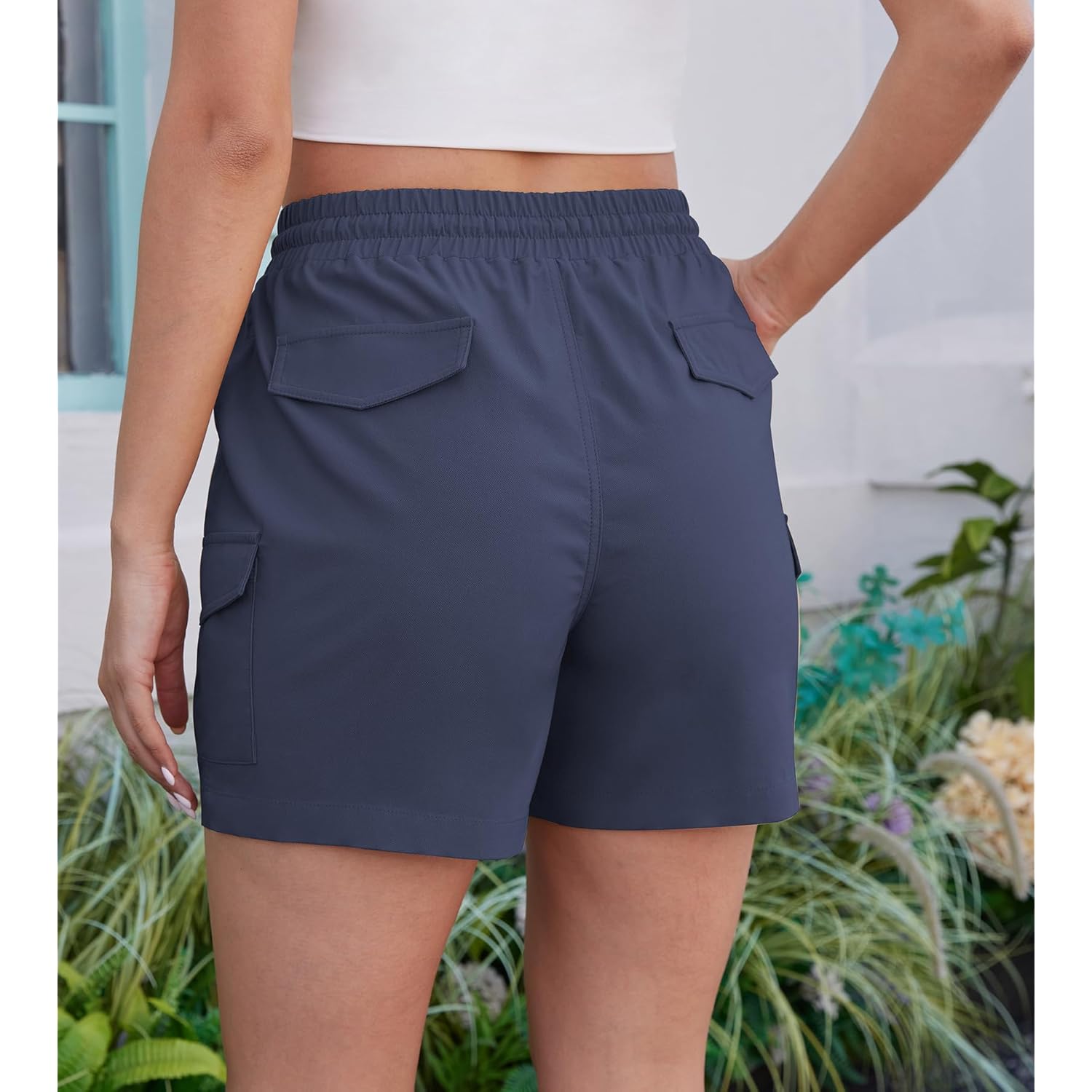 Women's Casual Shorts with Pockets,Elastic High Waist Cargo Shorts,Lightweight Cotton Shorts for Women Summer 2026