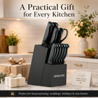 14-Piece Black Kitchen Knife Block Set With Built-In Sharpener | German High-Carbon Stainless Steel Blades, Dishwasher Safe, Ultra-Sharp Edges, Ergonomic Non-Slip Handles