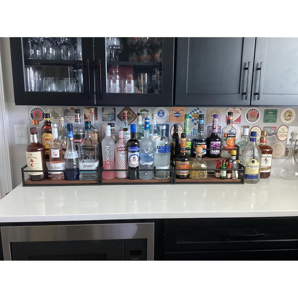 Thygiftree Liquor Bottle Display Shelf, 2 Tier Coffee Syrup Rack Organizer & Bar Shelf Stand For Liquor, Whiskey, Olive Oil, Kitchen Counter & Home Bar Storage