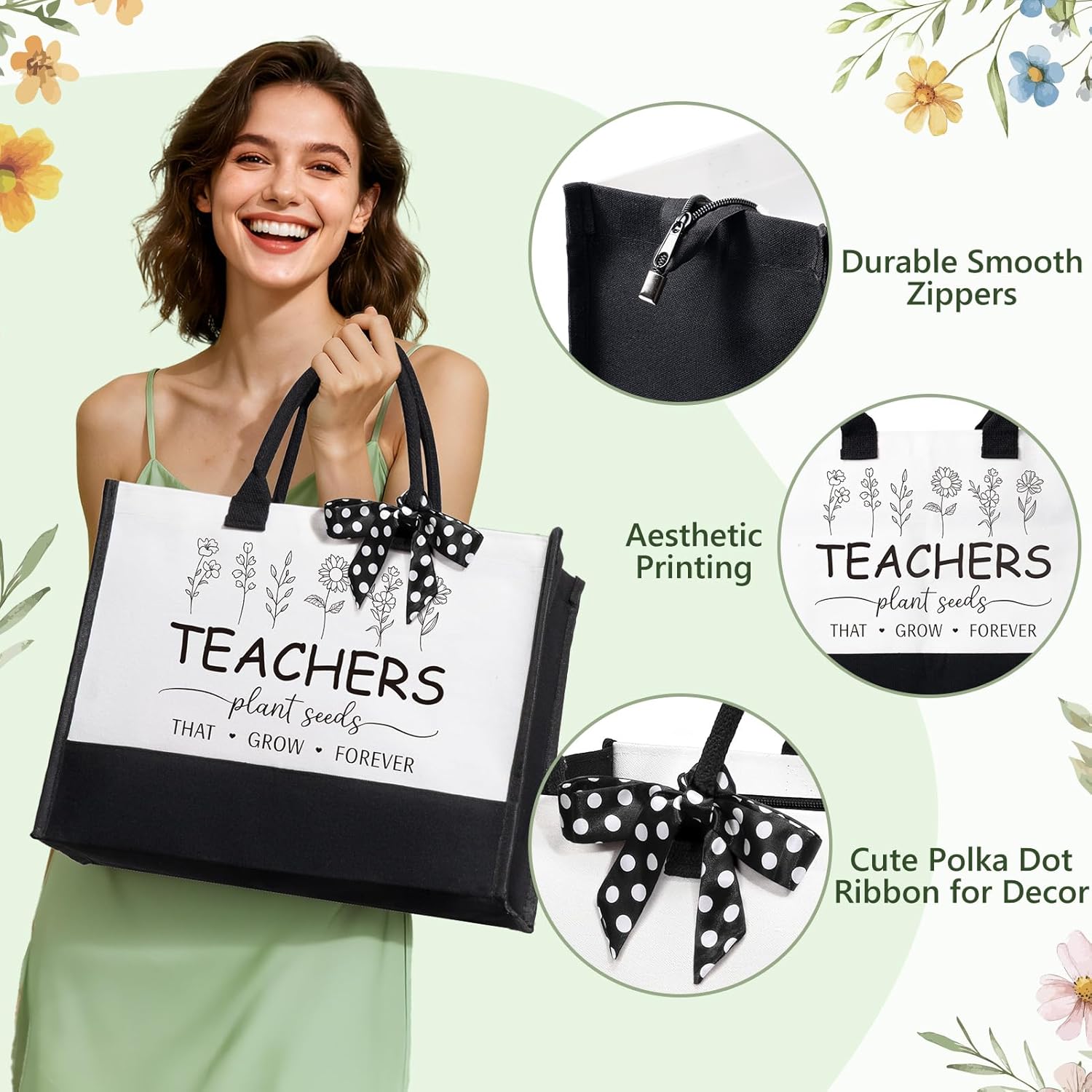 Teacher Appreciation Gifts for Women, Best Teacher Personalized Gifts Funny End of Year Teachers Gift from Student, Birthday Retirement Thank You Gift Baskets for Daycare Teachers w/ Canvas Tote Bag