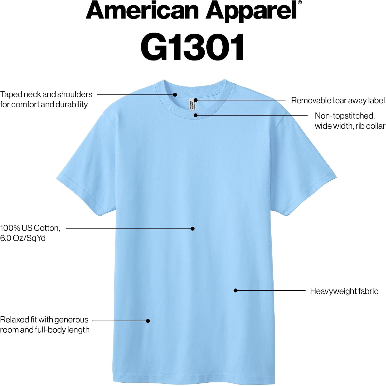 American Apparel Unisex Adult Heavyweight Cotton T-Shirt, Style G1301/G1301Gd, Multipack