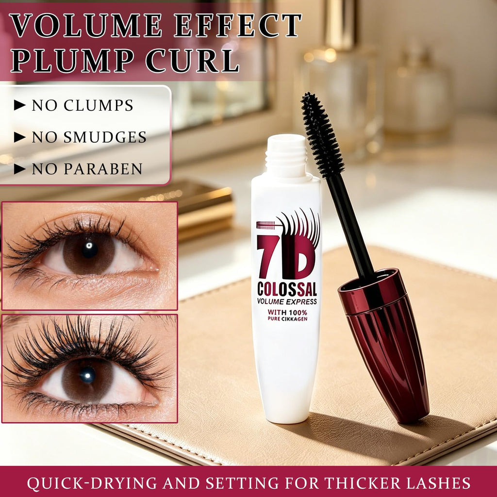 3Pcs 7D Waterproof Volume Mascara, Black Lengthening Thickening Fiber Lashes Mascara, Smudge-Proof Long Lasting Curling Volumizing Eye Makeup for Women Girl,Natural & Buildable Fuller Look