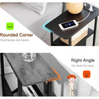Narrow End Table Living Room With Charging Station, Skinny Side Table With Fabric Drawers, Slim Nightstand For Bedroom, Small Spaces, Couch, Black, Hetndp02Bk-1