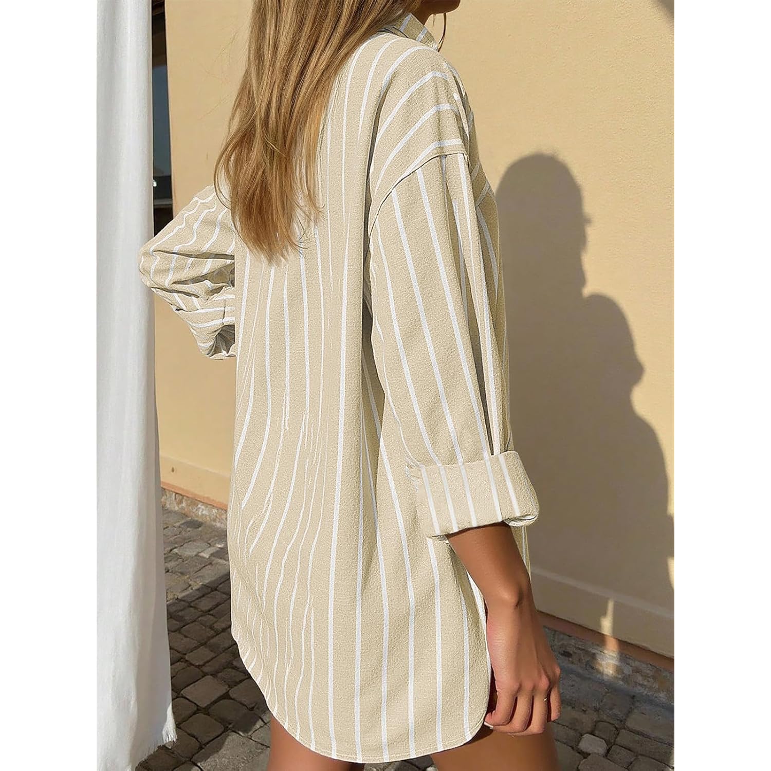 Oversized Button Down Shirts for Women Linen Shirt Long Sleeve Collared Blouses with Pocket Beach Vacation Outfit 2026