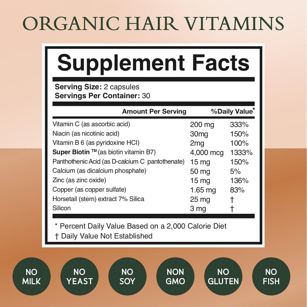 Noor Hair Healthy Hair Formula, Hair Growth Supplement Supporting Thick Hair And Fast Hair Regrowth. Vitamin C, B6, Zinc, Propietary Non-Gmo & Gluten Free Womens Hair Loss Vitamins - 30 Day Supply