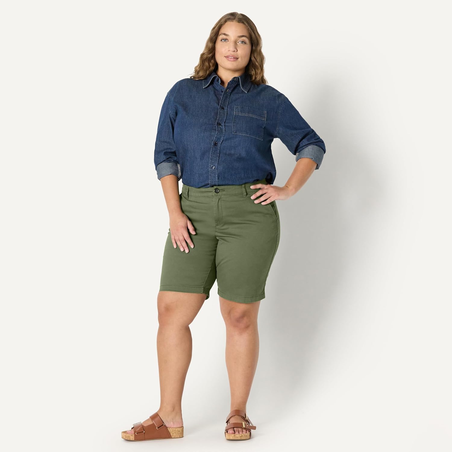 Women's Mid-Rise Slim-Fit 10" Inseam Bermuda Chino Shorts