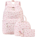 Bluboon Teen Girls School Backpack Kids Bookbag Set With Lunch Box Pencil Case Travel Laptop Backpack Casual Daypacks (Pink Bow Tie)