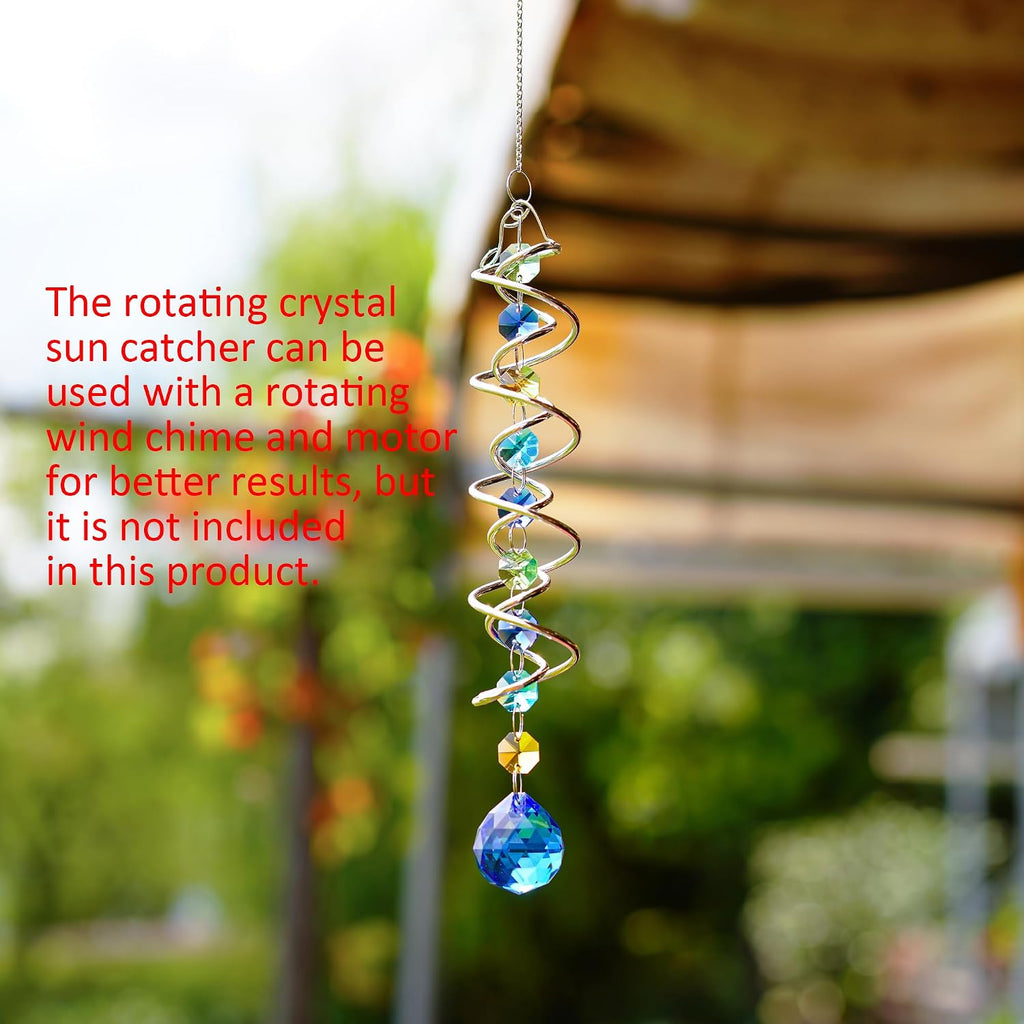 20.5In Sea Blue Crystal Gazing Ball Spiral Wind Spinner Suncatcher | Sea Blue Crystal Gazing Ball Spiral Wind Spinner Rainbow Maker Sun Catcher With Chain For Indoor Outdoor Garden Decor