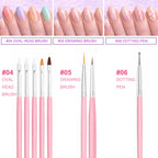 Nail Art Tools Set, 15 Pcs Nail Art Brushes, 5 Double Ended Dotting Pens, Mixing Palette, Nail Brush Holder, 10 Nail Stands & Tape for Press on Holder, Suit for Nail Tech & Beginners