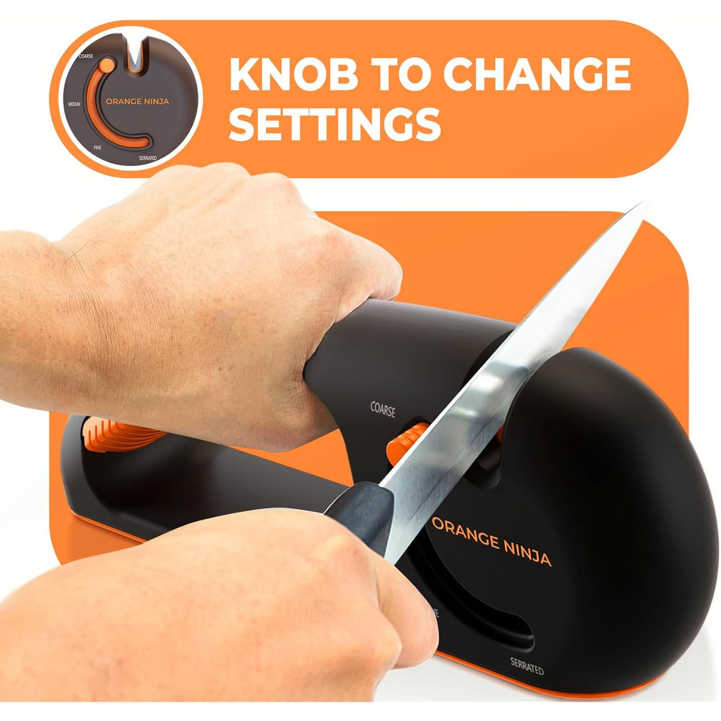 Orange Ninja 4-Stage Knife Sharpener & Serrated Knife Sharpener– Repairs, Sharpens & Polishes Blades With Ergonomic Non-Slip Grip