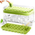 Ice Cube Tray With Lid And Bin, 2 Pack Ice Cube Trays For Freezer, 64 Pcs Ice Cube Mold, Press Button Easy Release Ice Tray, Small Ice Cubes Maker For Drinks(Green)
