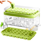 Ice Cube Tray With Lid And Bin, 2 Pack Ice Cube Trays For Freezer, 64 Pcs Ice Cube Mold, Press Button Easy Release Ice Tray, Small Ice Cubes Maker For Drinks(Green)