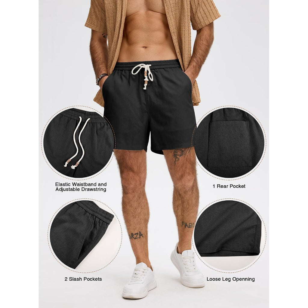 Comdecevis Men'S 5" Linen Shorts Casual Elastic Waist Drawstring Shorts For Lounge Summer Beach Vacation