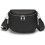 Fodoko Woven Crossbody Bag For Women Woven Leather Bum Bags Checkered Cross Body Bags With Zipper
