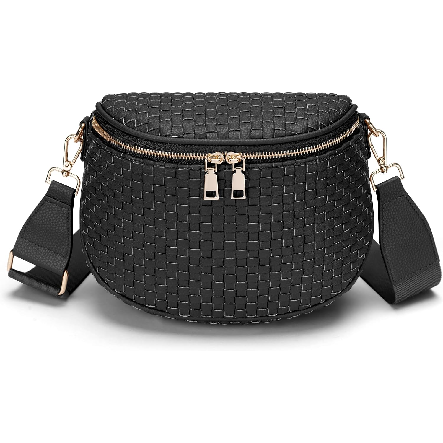 Fodoko Woven Crossbody Bag For Women Woven Leather Bum Bags Checkered Cross Body Bags With Zipper