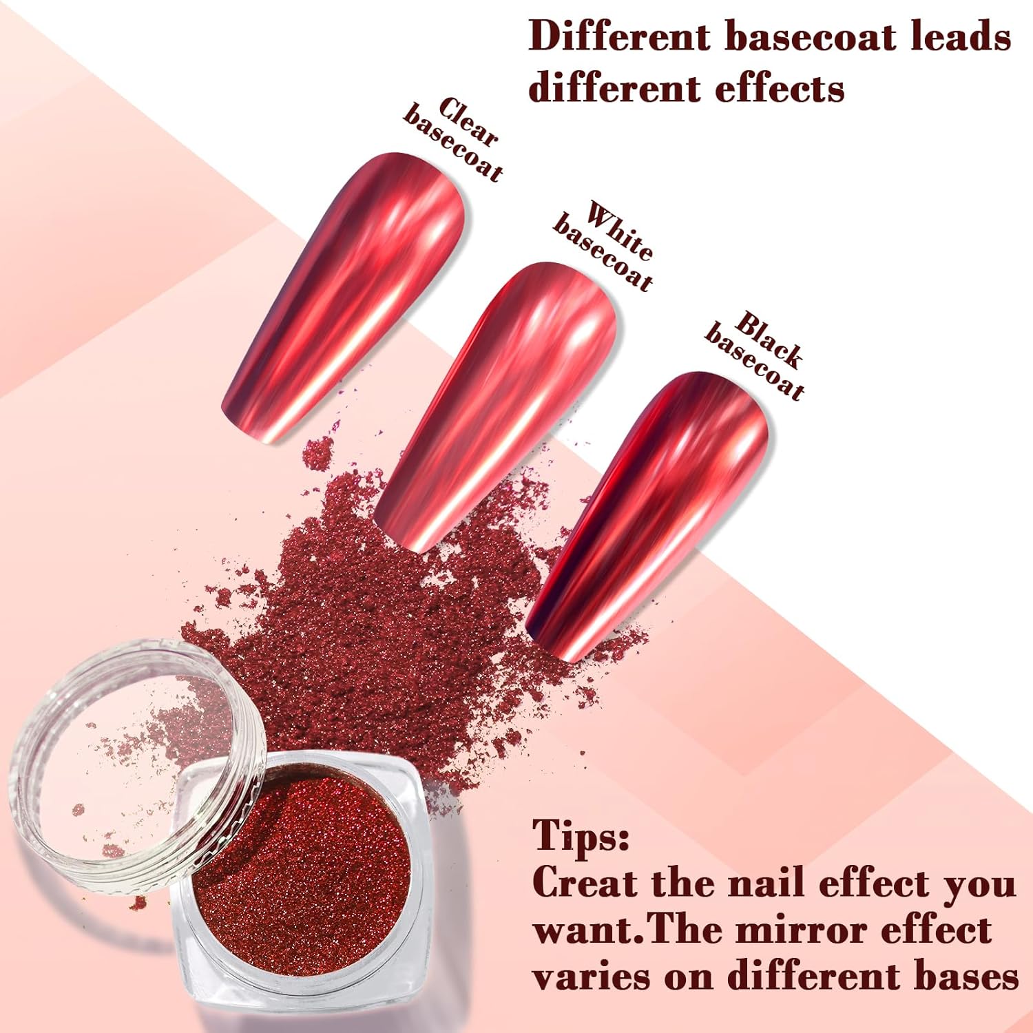Chrome Nail Powder, Metallic Mirror Effect Chrome Powder Holographic Shimmer Glitter Dust Manicure Decoration Nail Art Pigment for DIY Gel Polish Nail Art, Resin Craft, Salon, Gifts - Red