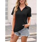 Women's Short Sleeve V Neck Polo Shirts Summer Collared Tops Casual Loose Tees Tops