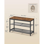 Hoobro Shoe Bench, 3-Tier Shoe Rack, Industrial Shoe Organizer Storage Bench, 29.5 Inches Entry Bench With Mesh Shelves, For Entryway, Living Room, Hallway, Easy Assembly, Rustic Brown Bf75Hx01