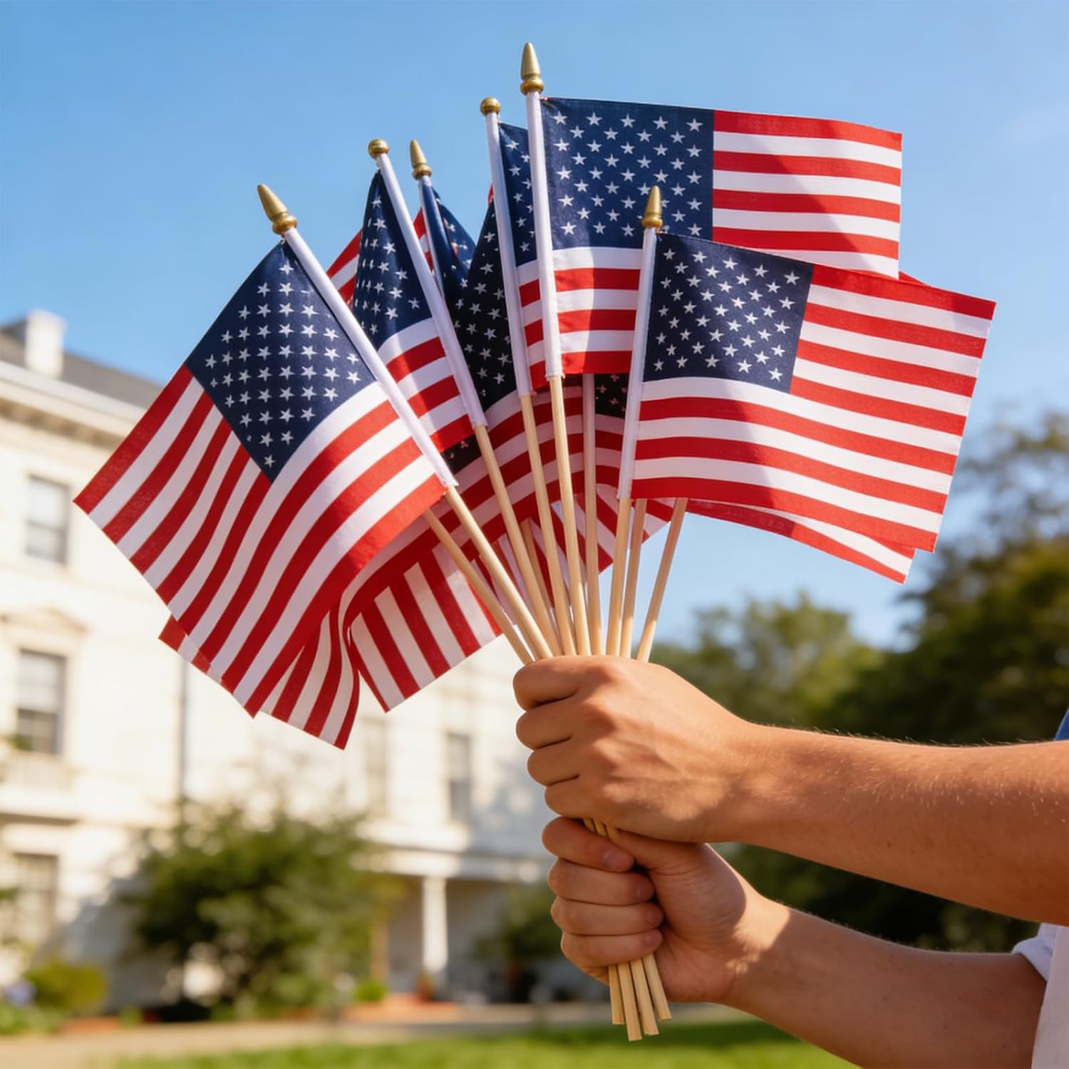 American Flags On Stick, 12 Pcs 8X12 Inch Small Us Wood Stick Flags With Kid-Safe Spear Top, Memorial Day Decorations, Patriotic Decorations, 4Th Of July, 250Th Anniversary, Parades