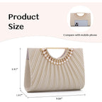 Emprier Pleated Satin Clutch For Women, Elegant Evening Bag Fits Large Smartphones, Formal Wedding Purse With Chain