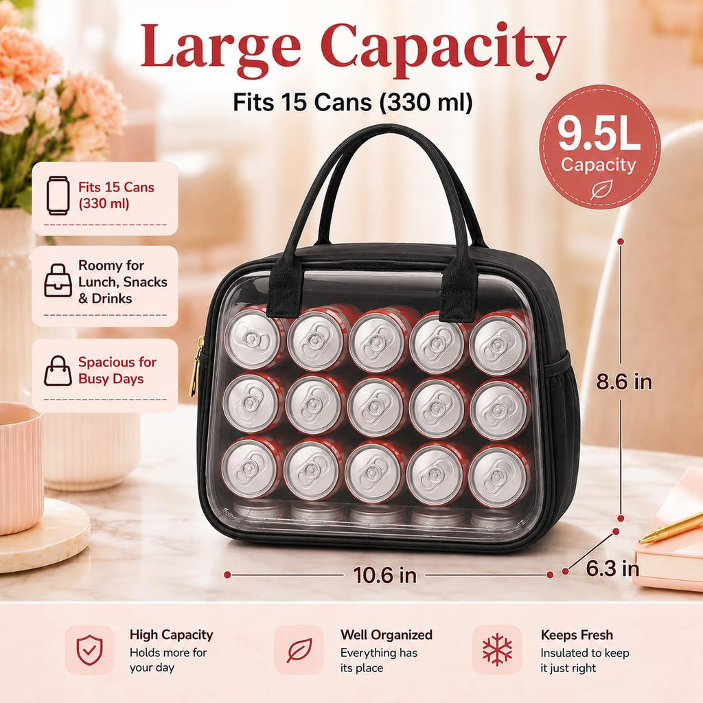Lunch Box For Women Insulated Lunch Bag Lunchbox Cooler Thermal Leakproof Quilted Reusable Lunch Tote Bag For Work School Travel Picnic (Black)