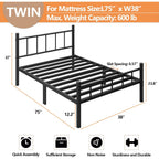 Zizin Twin Size Metal Bed Frame With Headboard & Footboard 14 Inch Metal Platform Mattress Foundation Support With Steel Slat, Under Bed Storage, No Box Spring Needed