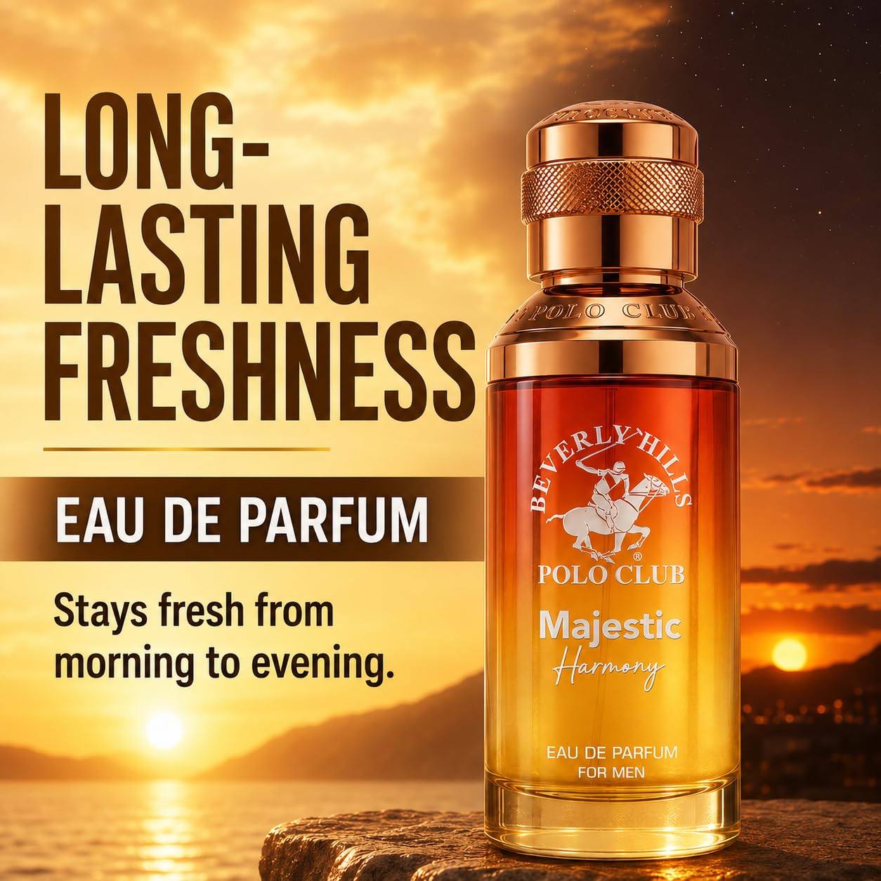 Beverly Hills Polo Club Majestic Harmony Eau De Parfum For Men 3.4 Fl Oz - Fresh Citrus & Ginger Cologne - Long-Lasting Bergamot, Ambroxan & Musk Scent - Ideal For Everyday & Special Occasions