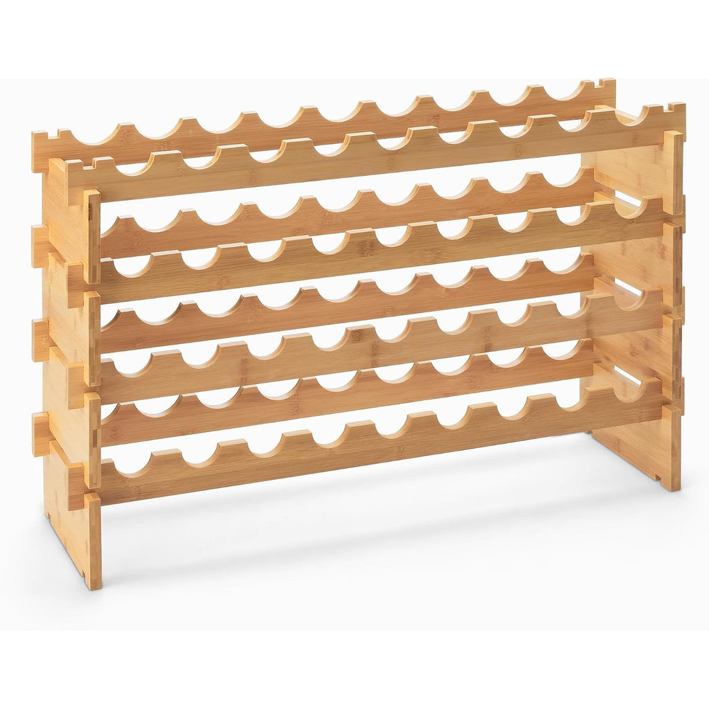 Amazon Basics Stackable Natural Bamboo Wine Rack, 36 Bottle Capacity, Easy To Assemble
