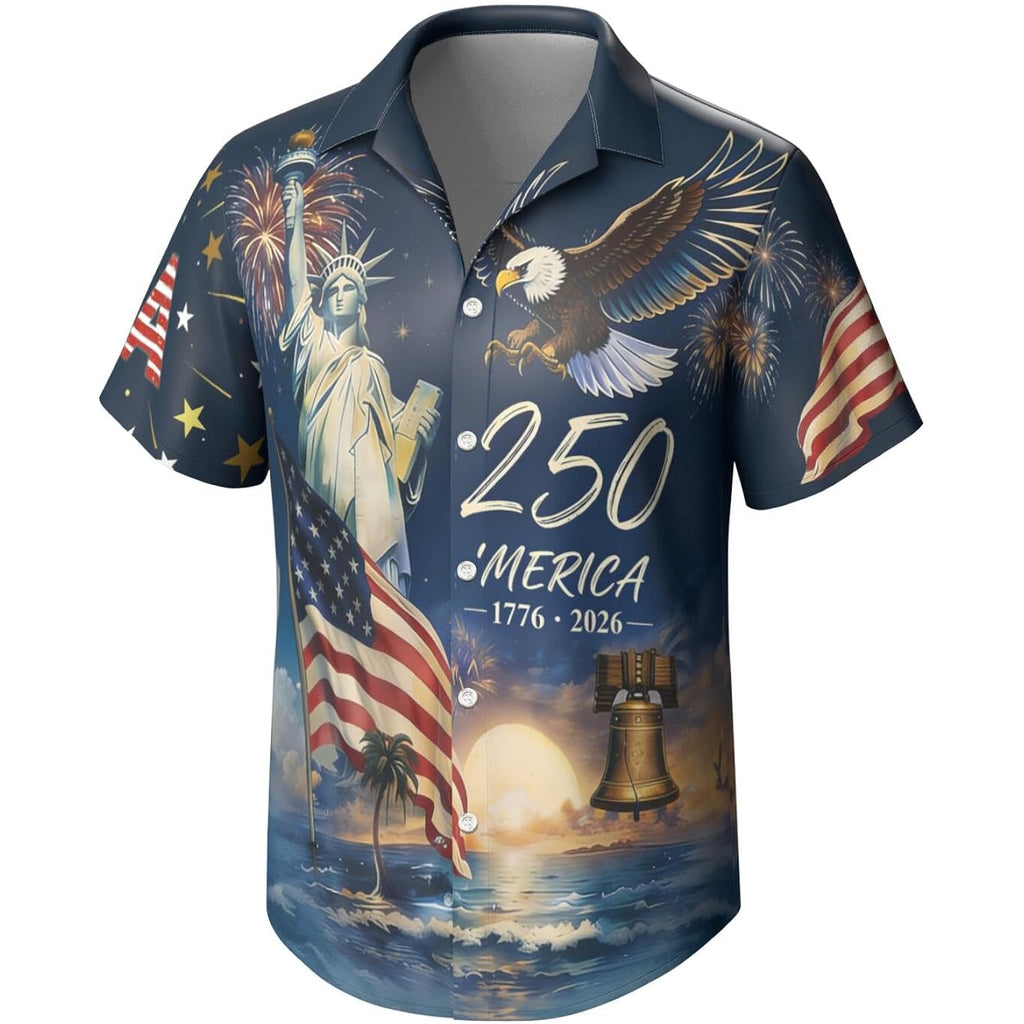250Th Anniversary Usa Hawaiian Shirt For Men, 1776-2026 Patriotic Short Sleeve Shirt, Independence Day Gifts