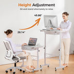 Comhoma Standing Desk Adjustable Height & Tiltable Tabletop, Portable Stand Up Desk For Laptop, Mobile Folding Desk For Home Office Work And Walking Pad Treadmill, Height 30.7"-46.4", White