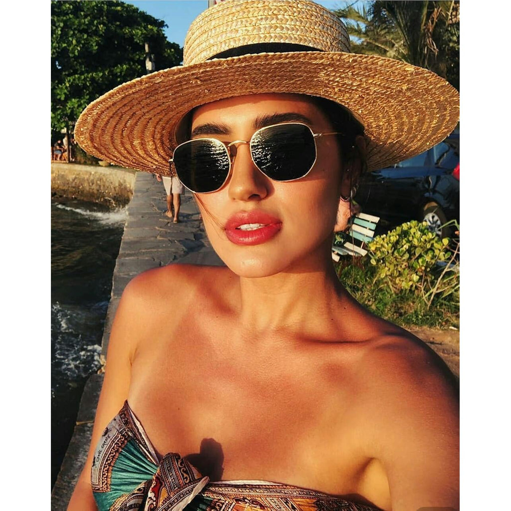 Polarized Sunglasses for Womens Men Trendy Square Hexagonal Flat Mirrored Sun Glasses UV Protection