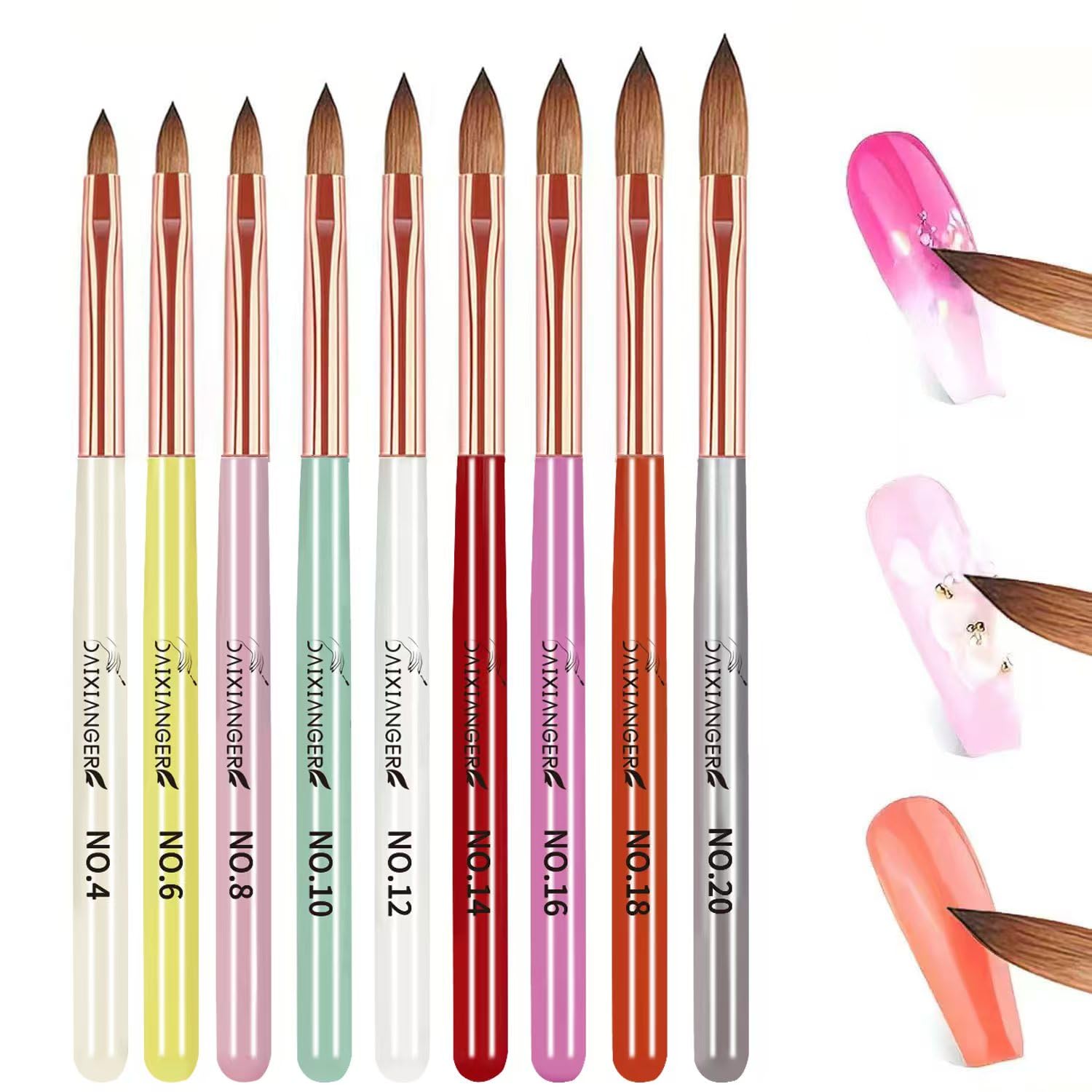 Acrylic Nail Brush Set, 9PCS Professional Nail Art Brushes for Acrylic Powder Application & 3D Nail Carving, Premium Nail Brushes Kit for DIY Home Salon Tools