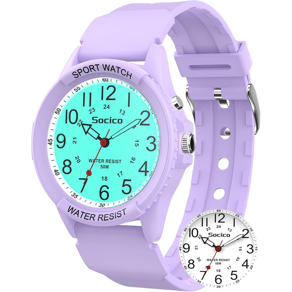 SOCICO Watch for Men Women Big Face Classic Analog Quartz Sports Backlight Unisex Waterproof Nurse Watch for Medical Army Military Time with Second Hand Easy to Read Casual Wristwatch