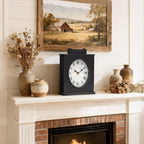 Vintage Mantel Clock, Large Rustic Distressed Metal Table Clock With Handle, Silent Non-Ticking Quartz Movement, Antique Brown Fireplace Shelf Desk Clock For Living Room Bedroom Office