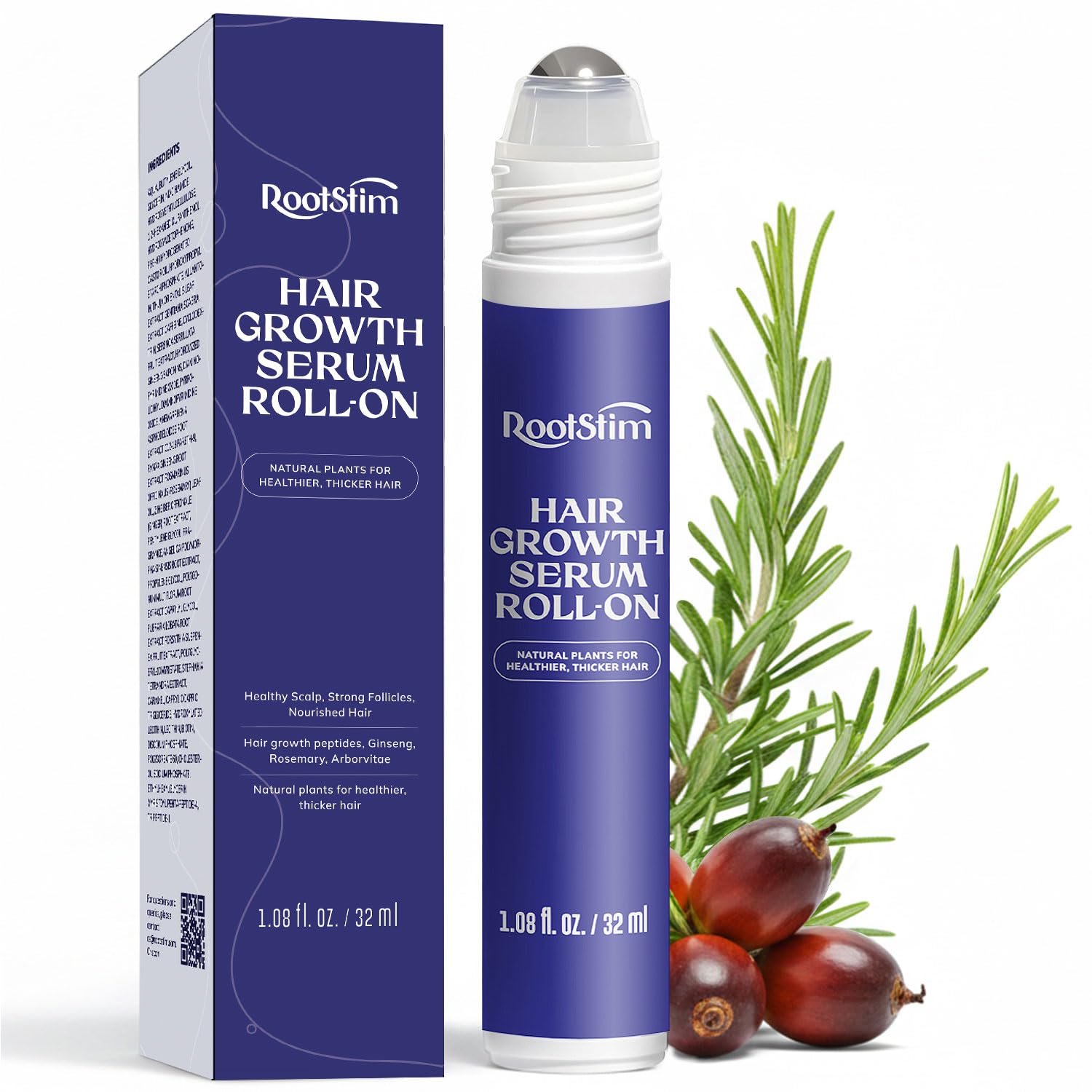 Hair Growth Serum Roll On With Rosemary, Caffeine & Biotin, Helps Support Fuller-Looking Hair, Clean Non-Greasy Scalp Serum For Thinning Hair 1.08 Fl Oz