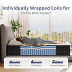 Queen Mattress, 12 Inch Queen Size Mattresses In A Box, Individually Wrapped Pocket Coils For Isolate Motion,Pressure Relief, Certipur-Us Certified, Support Comfort & Medium Firm