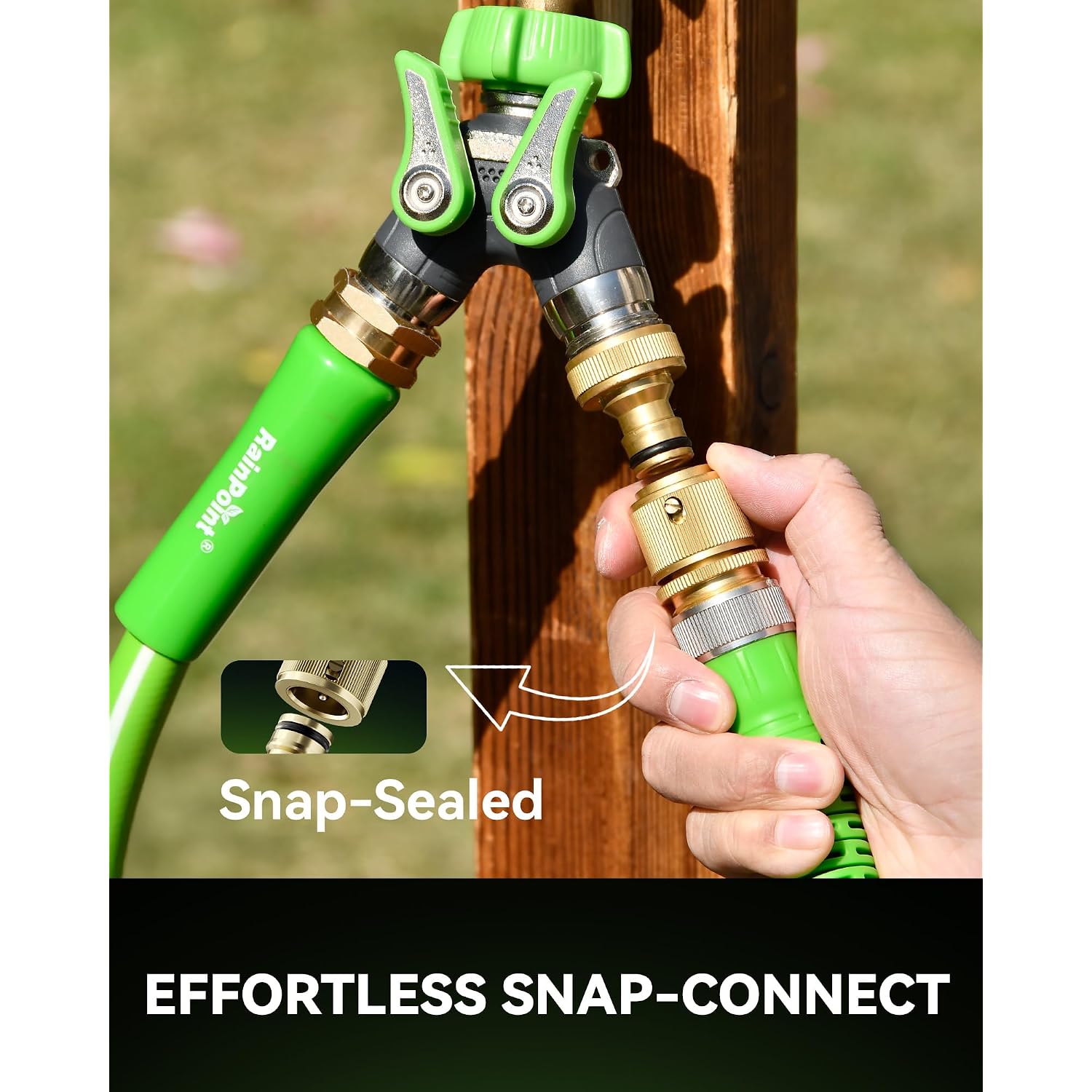Rainpoint Garden Hose Quick Connectors, Heavy Duty Solid Brass 3/4 Inch Ght, Universal Leak-Proof Fittings For Easy Water Hose Connection (2 Sets)